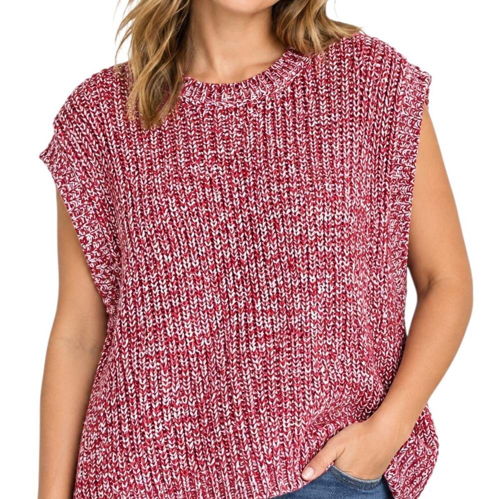 ZARA Women's L Sweater Vest Red White Oversized Cotton Blend Bust 48"